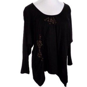 Nine West Top Size 16 XL Women High Low Tunic Rope Chain Studs Black Ruching